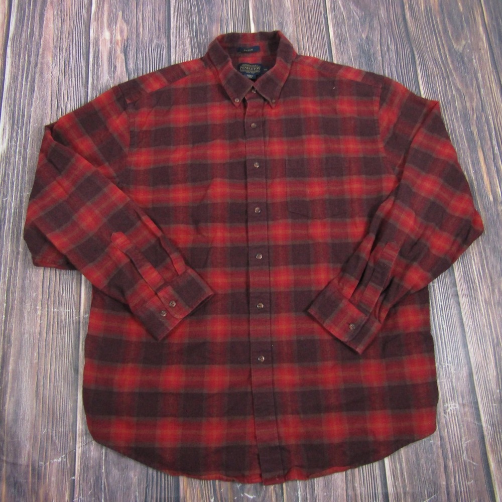 Pendleton Mens Size 2XL Red Plaid Flannel Mason Button Up Shirt Long Sleeve